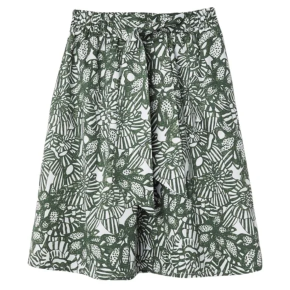 H&M Skirts H M Green And White Floral A Line Skirt With Tie Sz